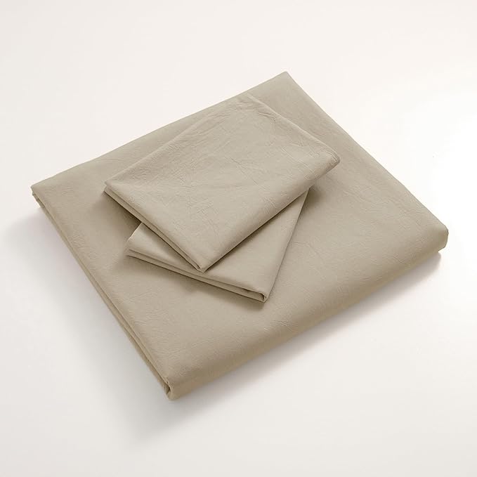 JIYUAN 100% Washed Cotton Duvet Cover Set 3 Pieces Super Queen, 1 Duvet Cover 90x98 Inches(Comforter Not Included) and 2 Pillowcases,Linen Feel Bedding Set Comfy and Breathable,Khaki