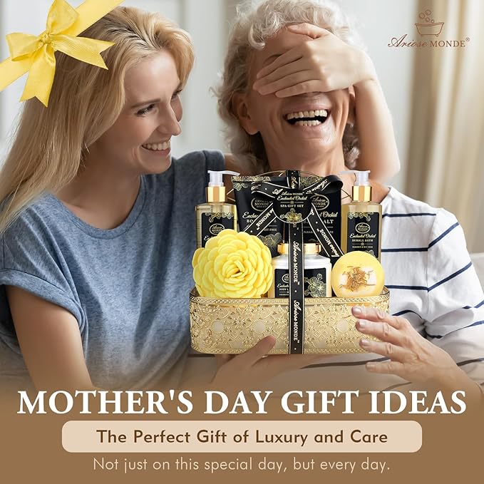 Spa Gift Baskets for Women, Gift Set for Mom Enchanted Orchid Scent, Home Spa Kit with Bubble Bath, Body Lotion, Bath Bomb, Bath Salt, Bath Gift Baskets, Birthday Gifts for Women