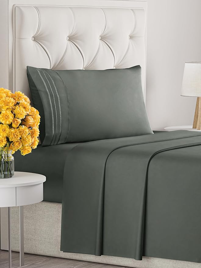 Twin Size 3-Piece Sheet Set - Extra Soft, Breathable & Cooling - Hotel Luxury Durable Bed Sheets - Deep Pockets, Easy-Fit & Wrinkle-Free - Gunmetal Grey Oeko-Tex