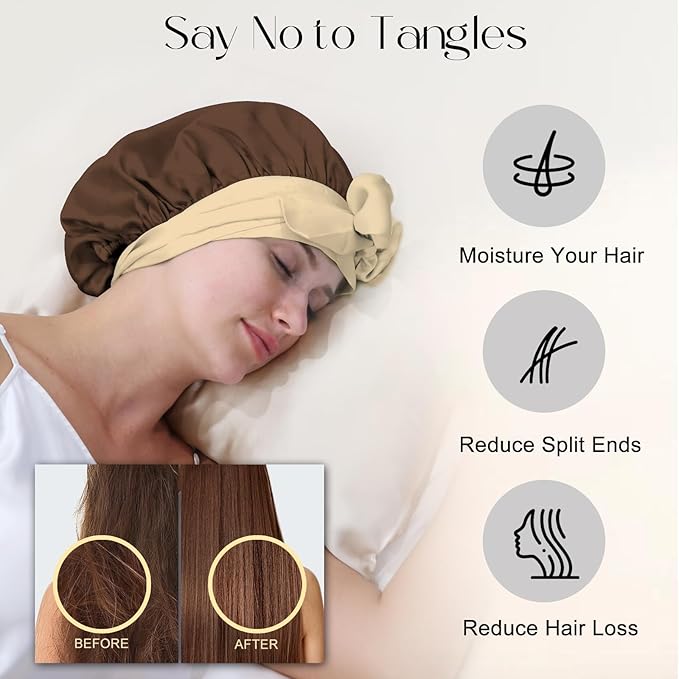 ZIMASILK 100% Mulberry Silk Bonnet for Sleeping Women Double Layer Hair Wrap with Silk Tie Band,1 Pack