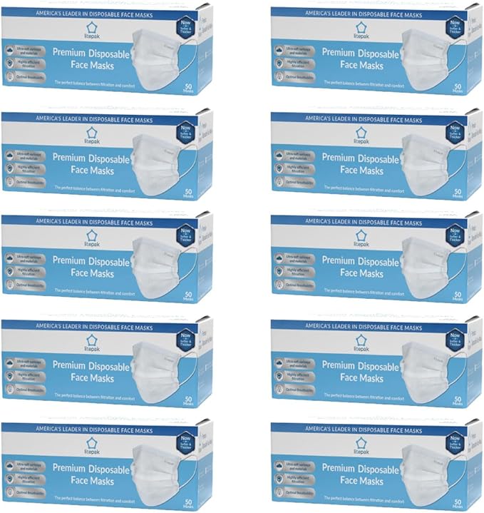 Litepak 500pcs Premium Disposable Face Mask SOFT 3ply Nose Wire