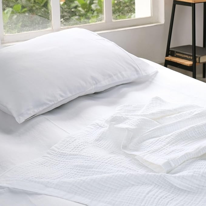 Salt Earth 100% Cotton Muslin Throw Blanket Gauze Blanket 55"X75" Twin, 4 Layered for Couch, Bed, Living Room,Lightweight & All Season Blankets & Throws, Easy to wash, Nature & Skin Friendly(White)