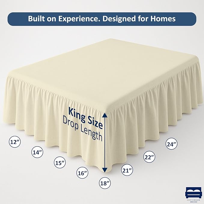 Cottingon Bed Skirt King 12" Drop with Split Corners, 100% Microfiber Soft and Stylish, Dust Ruffle with Platform, Ivory