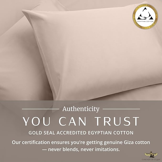 100% Egyptian Cotton Sheets Queen Size | 1200 Thread Count | CEA Gold Seal Certified | Ultra Soft | Cooling for Hot Sleepers | 18" Deep Pocket | Queen Size [Dune]