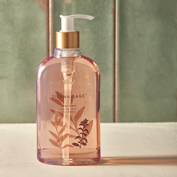 Thymes Moisturizing Body Wash with Pump - Body Soap - Bath Products - Skin Care - Liquid Soap with Notes of Warm Palo Santo Wood, Soft Amber, & Clary Sage (Sienna Sage, 9.25 fl oz)