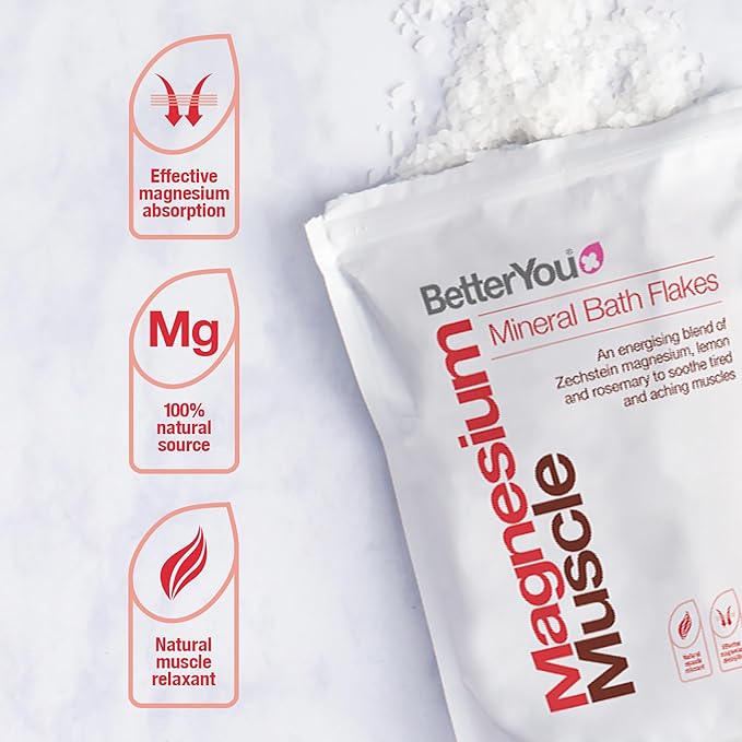 BetterYou Magnesium Muscle Bath Flakes - Mineral Bath Salts For Muscle Recovery - Post-Workout Soak For Sore Muscles - Natural Magnesium - 2.3 lb
