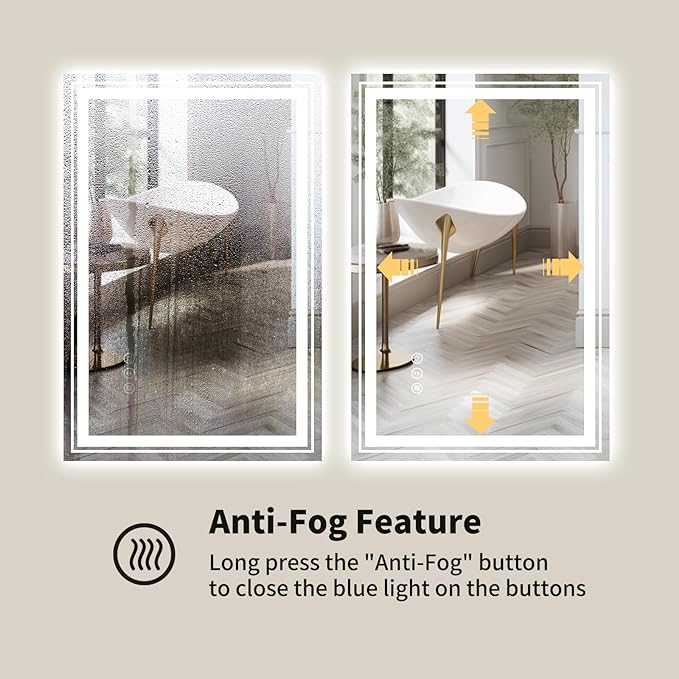 WTTY LED Bathroom Mirror 30"x36" with Backlit and Front Light,Dimmable LED Mirror for Bathroom,Anti-Fog Lighted Bathroom Vanity Mirror Modern for Wall,Memory Function,Shatter-Proof