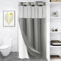 Small No Hook Shower Curtain with Snap in Liner, Polyester Textured Shower Curtain with Liner Set, Waterproof Washable Hotel Style Shower Curtains for Bathroom, 54Wx80H, Grey