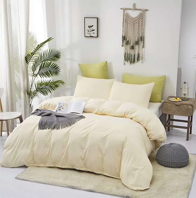 Cottonight Cream White Comforter Set Full Ivory White Bedding Comforter Set Beige White Solid Blanket Quilts Modern Soft Breathable Ivory 3 Piece Off White Bedding Set for Women Men