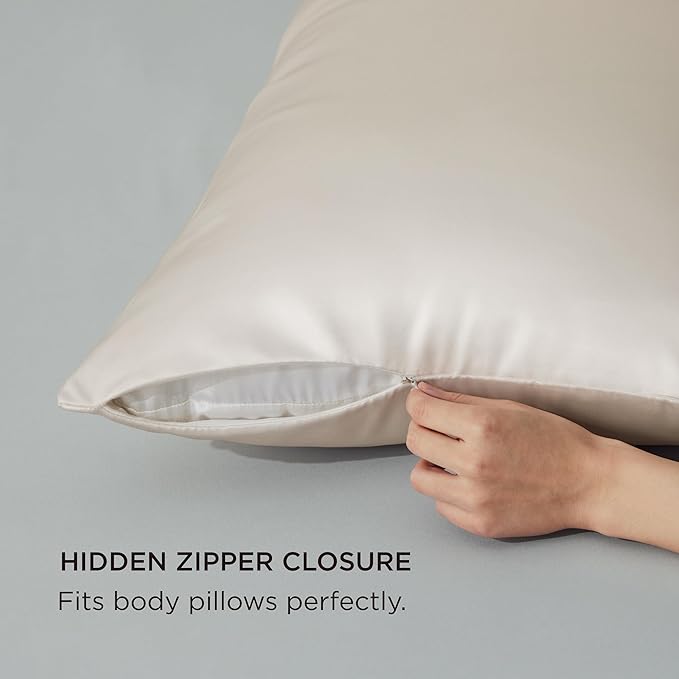 Bedsure Satin Body Pillow Pillowcase, Similar to Silk Body Pillow Cover with Zipper, Soft & Breathable Long Pillow Case, Cooling & Silky Long Pillowcase for Hair and Skin, Gifts, Beige, 20x54 Inches