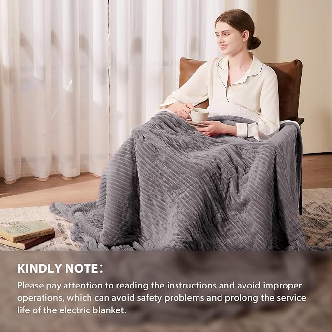 Homemate Electric Heated Blanket Full Size - 72"x84" Heating Blanket Full Size 1/2/4/6/8 Hours Auto-Off 10 Heat Level Over-Heat Protection Soft Flannel Sherpa ETL Certification