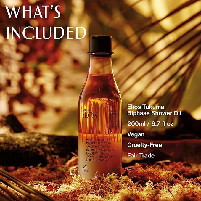 Natura – Tukumã Hydration & Renewal Body Care Bundle – Hyaluronic Acid Boosting Body Lotion + Biphase Shower Oil – Deep Moisturizing & Firming – Vegan Brazilian Skincare – 13.5 fl oz + 6.7 fl oz