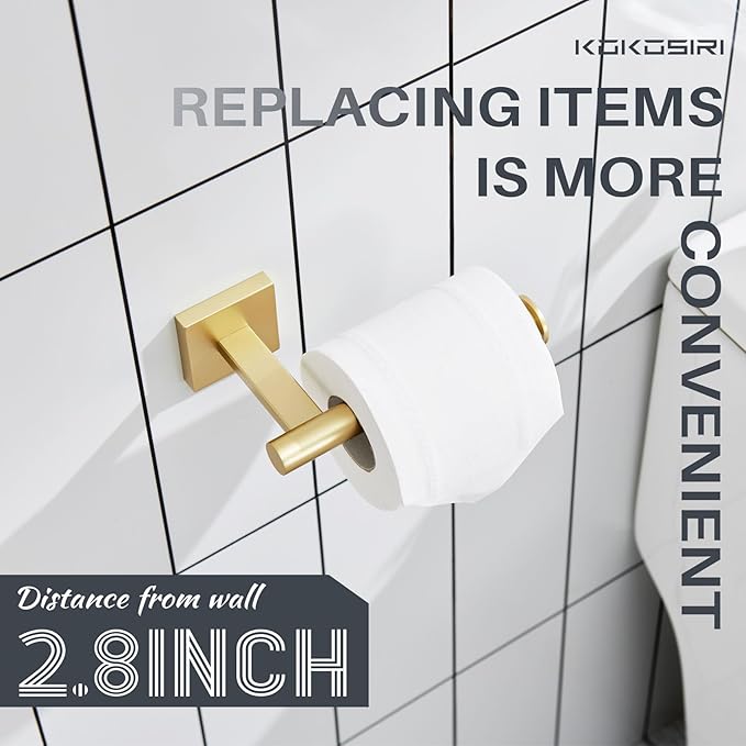 KOKOSIRI Toilet Paper Holder Tissue Paper Dispenser for Bathroom Toilet Roll Holder Wall Mounted, Brushed Gold Stainless Steel B2008BG