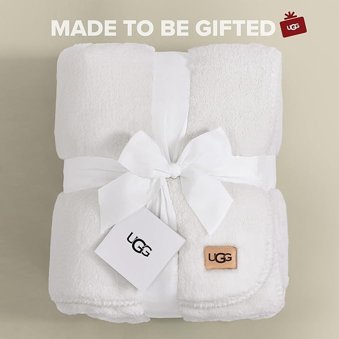 UGG Whitecap Plush Throw Blanket Fleece Lightweight Soft Cozy Throw for Couch or Bed Luxury Home Decor for Living Room Washable Hypoallergenic Blankets for Dorm Decor, 50-inch x 70-inch, White Snow