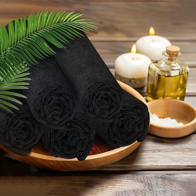 48 Pack Salon Towels - Highly Absorbent and Quick Drying Hand Towels, Premium Wash Cloths for Bathroom, Gym, Shower, Hotel, and Spa - 16x27 inch (Black)
