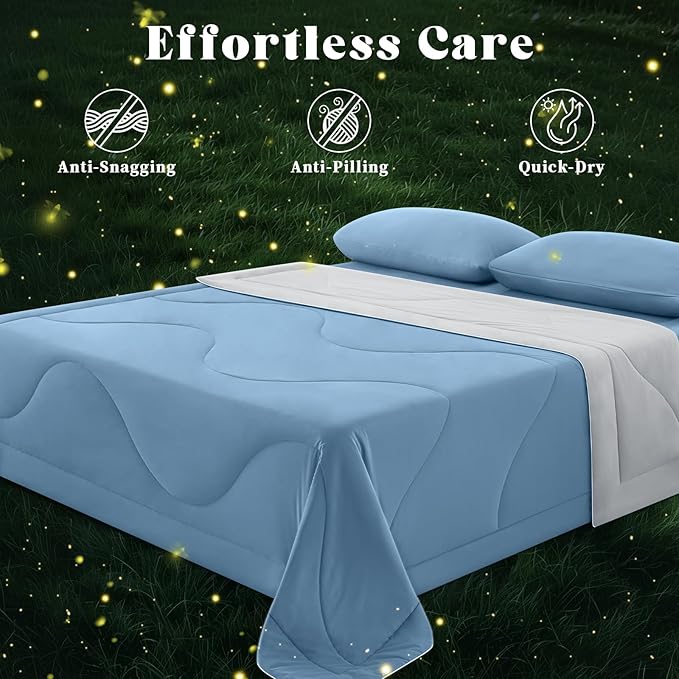Cooling Comforter King Size, Double-Sided Cooling Blanket for Hot Sleepers & Night Sweats, Arc-Chill Q-Max > 0.4 Breathable Ice Blanket, Lightweight Cold Comforter (108''x90'', Light Blue)