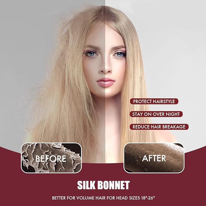 Silk Bonnet for Sleeping Women, Adjustable Soft Satin Lined Bonnet with Tie Band, Double Layer Sleep Night Cap