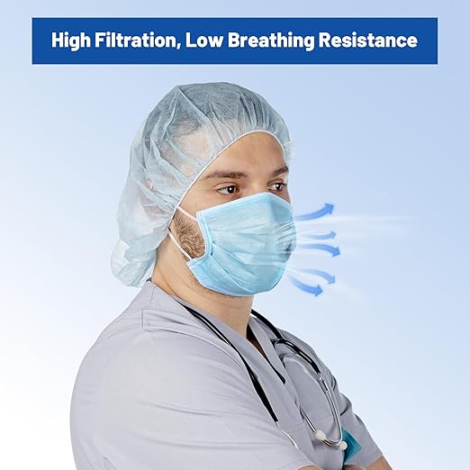 JMU 1000 Pcs 4-Ply ASTM Level 3 Face Masks, Blue Disposable Face Masks, 20 Boxes