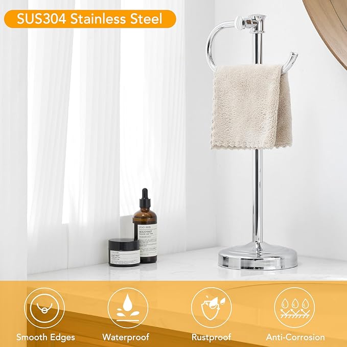 BESy 17 Inch Polished Chrome Stand Towel Bar Hanger Hand Towel Bar Bathroom Vanity Countertop Towel Holder Free Standing Stainless Steel Towel Ring Hardware Accessories Towel Rack
