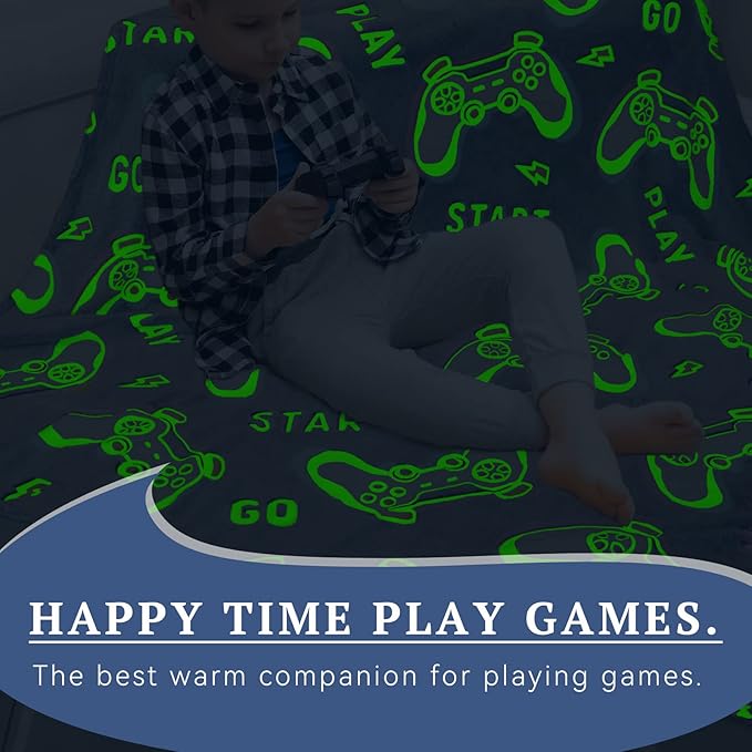 Glow in The Dark Blanket Gaming Controller Glowing Throw Blanket Gamer Plush Luminous Blankets and Throws Soft Throw Gift for Kids Girls Boys Birthday Christmas Halloween Thanksgiving 60" x 80"