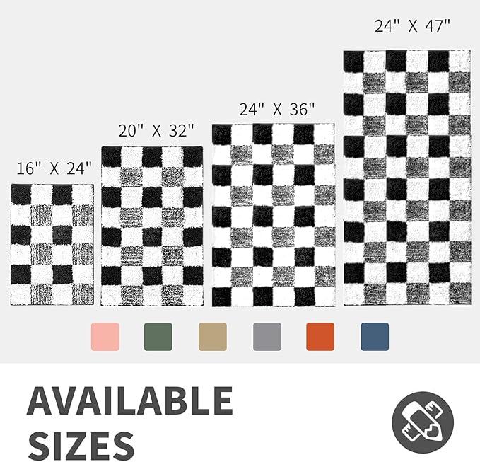 CozeCube Bath mats for Bathroom Non Slip, Fluffy Absorbent Microfiber Bath mat Washable, Aesthetic Bathroom Rugs, Large Jet Black Checkered Bath mat, Jet Black, 36" x 24"