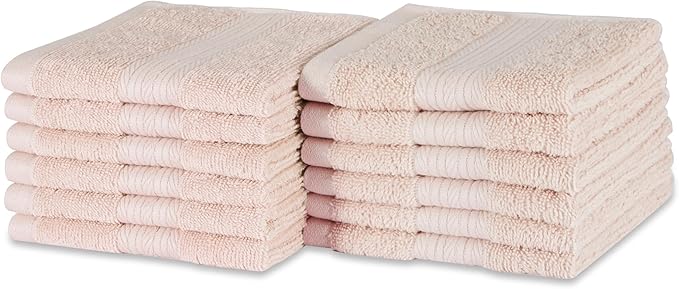 Amazon Basics Fade-Resistant 100% Cotton Washcloth, 12 Pack, 12"x12", Blush Pink