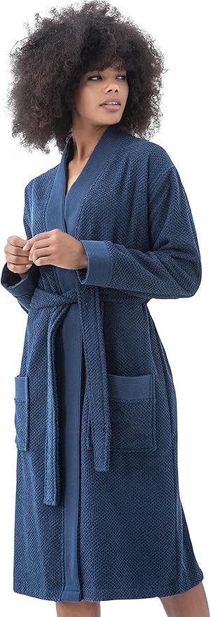 SEYANTE Organic Turkish Cotton Terry Hooded Kimono Bathrobe, Robe for Women