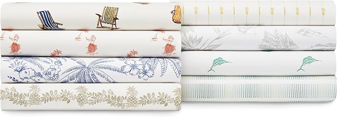 Tommy Bahama - Queen Size Sheets Set, Crisp & Tailored Cooling Sheets with a Smooth Cotton Percale Lightweight Feel - Bed Sheets with Matching Pillowcases & Fitted Sheet (Beach Chairs Multi)