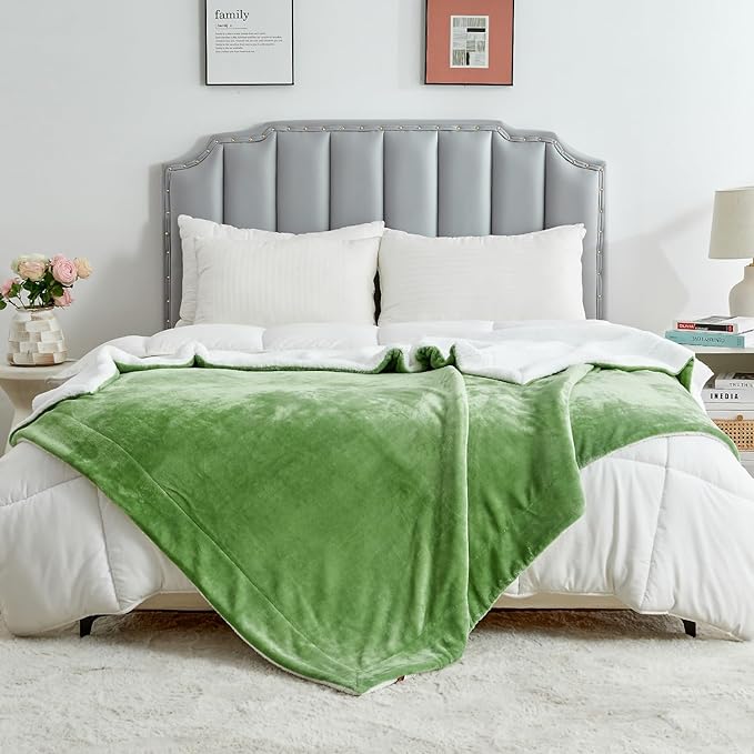 SOCHOW Sherpa Fleece Throw Blanket, Double-Sided Super Soft Luxurious Plush Blanket Throw Size, Sage Green, 50x60 inches