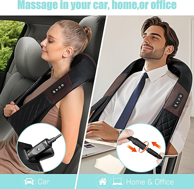 Shiatsu Neck and Back Massager with Heat, Electric Deep Tissue 4D Kneading Massage Pillow for Shoulder, Leg, Body Muscle Pain Relief - Best Gifts for Women Men Mom Dad