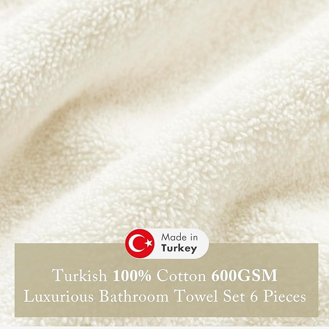 Madison Park Turkish 100% Cotton 600Gsm Luxury Premium Thick Soft Absorbent Hotel Bathroom Towel Set Shower Hand Face Washcloths, Assorted Sizes, Natural 6 Piece