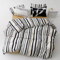 KAREVER Striped Comforter Set King Black and White Comforter Men Women Modern Chic Stripes Bed Comforters Beige Black Striped King Ticking Bedding Comforter Set All Season Hotel Quality Bed Set