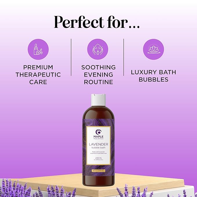 Premium Lavender Bubble Bath for Women - Moisturizing Foaming Bath Bubbles for Adults with Chamomile Clary Sage & Lavender Aromatherapy Oils for Relaxing Self Care - Paraben & Sulfate Free (16 Fl Oz)