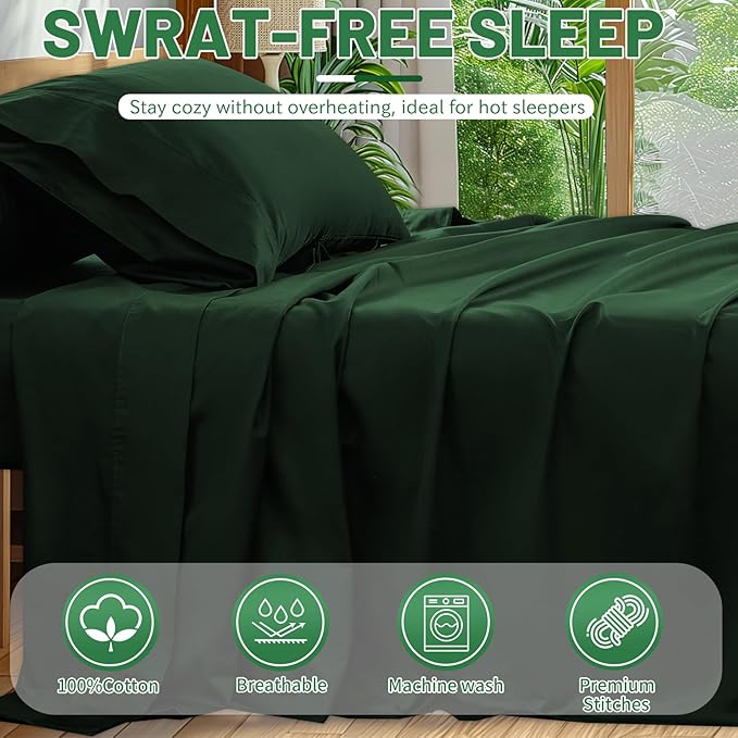 Extra Deep Pocket Queen Sheets 18-24 Inch 1000 Thread Count 100% Egyptian Cotton Sateen Weave Soft Breathable 4 Pieces（Queen,Forest Green）