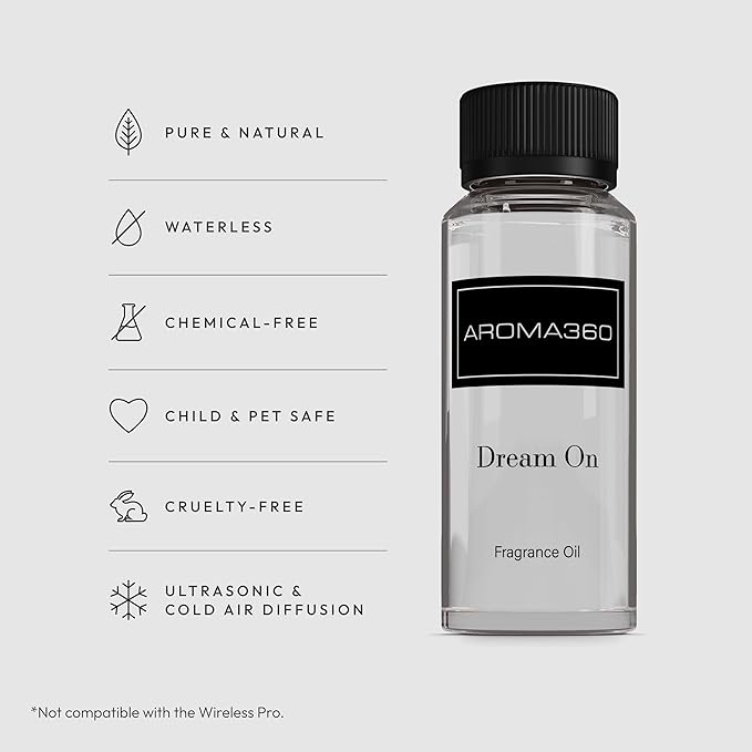 Aroma360 - Dream On Fragrance Oil Blend | Hotel Inspired for Luxury Essential Oil Diffusers | Aromatherapy Scent Diffuser Oil | Serene White Tea, Healing Aloe Vera, and Warm Earthy Cedar. - 120ML