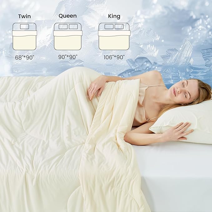 Cozy Bliss Cooling Comforter King Size Dual-Sided, Ultra-Soft Cooling Blankets for Hot Sleepers and Night Sweats, Breathable Lightweight Silky Smooth, Snow Ivory