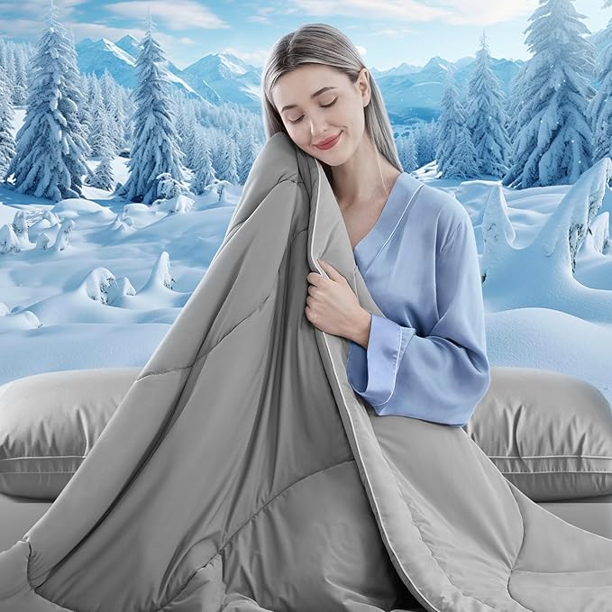 Cooling Comforter King Size, Double-Sided Cooling Blanket for Hot Sleepers & Night Sweats, Arc-Chill Q-Max > 0.4 Breathable Ice Blanket, Lightweight Cold Comforter (108''x90'', Light Grey)