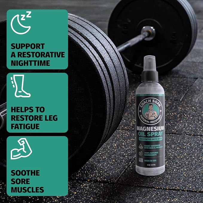 Coach Soak Eucalyptus Recovery Bath Soak & Magnesium Oil Spray with MSM - Fast-Absorbing Bath Salts with Dead Sea Minerals & Essential Oil, Plus 8oz Topical Spray for Muscles & Joints