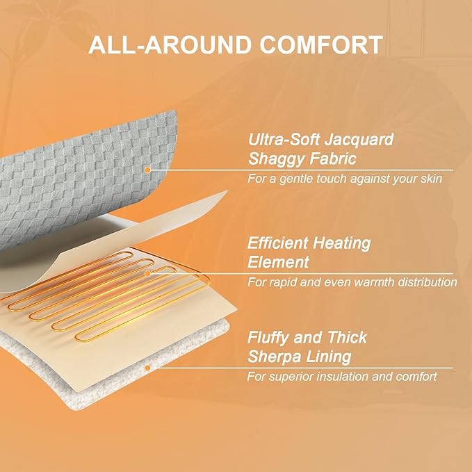 Electric Heated Blanket Queen Size Dual Control - Jacquard Checkered Sherpa 84"x90" Fast Heating Bed Blankets with 6 Heating Levels & 10 Hours Auto Off, Over-Heat Protection ETL, Light Gray