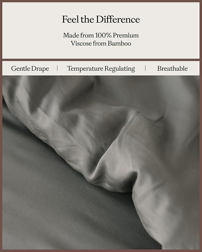 Cozy Earth Luxury Duvet Cover King - 100% Viscose from Bamboo - Ultra-Soft, Cooling & Lightweight Duvet Cover - Temperature-Regulating Bedding with Concealed Zip & Interior Snap Closures - Dove Grey