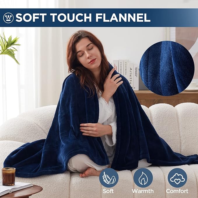 Westinghouse Electric Blanket Heated Throw, Super Cozy Soft Flannel 50"" x 60"" Heated Throw with 6 Fast Heating Levels & 2-10 Auto-Off, Machine Washable, ETL&FCC Certification, Navy Blue