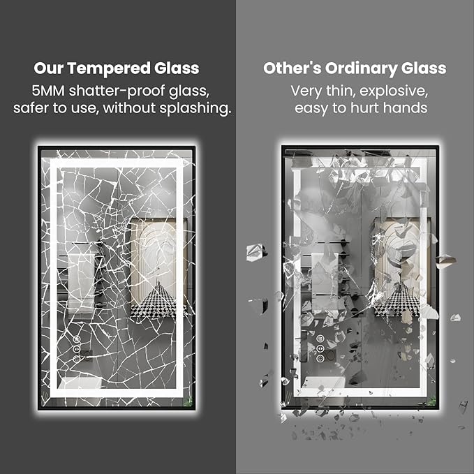 Amorho 84"X32" LED Bathroom Mirror Framed, Front Light and Backlit, Stepless Dimmable, Anti-Fog, Shatter-Proof, Memory, 3 Colors, Double LED Vanity Mirror