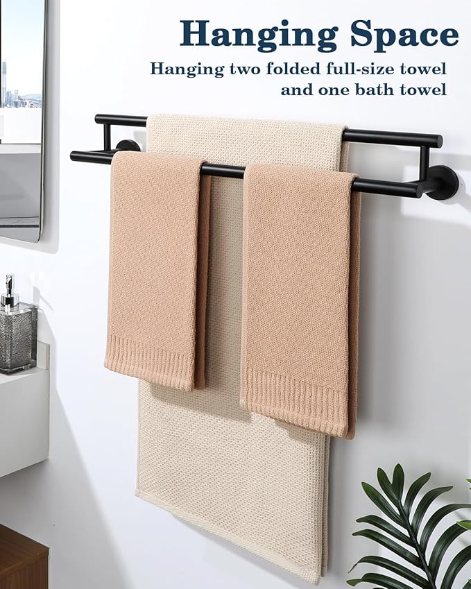 Alise Double Bath Towel Bars Towel Racks for Bathroom Lavatory,Wall Mount Towel Holder SUS304 Stainless Steel Towel Hanger Rail,GYT6902-B Matte Black 24 Inch