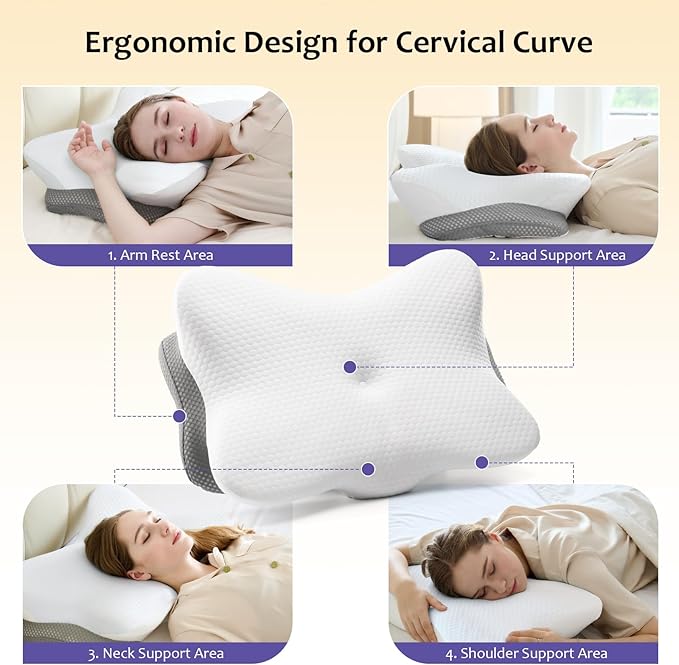 Memory Foam Pillows, Cervical Pillow for Neck and Shoulder Pain Relief, Ergonomic Contour Bed Pillow, Soft for Side Sleep Stomach Sleeping and Back Sleeper (White)