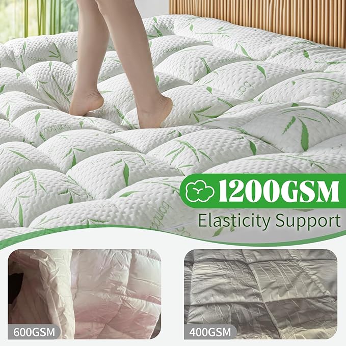 Mattress Topper King Size,Viscose Made from Bamboo Pillow Top Mattress Topper,1200 GSM Cooling Mattress Pad,2In Extra Thick Pillow Top for Back Pain with 8"-18" Deep Pocket(78"x80")