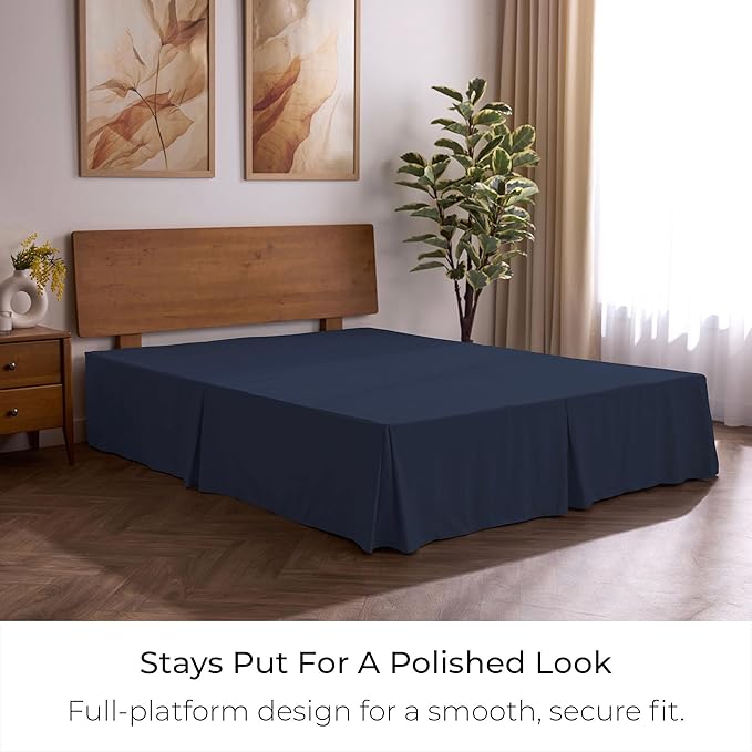Mellanni Bed Skirt Cal King Size- Bed Skirting - 15-Inch Tailored Drop Pleated Dust Ruffle - Hotel Luxury Bedding - Wrinkle, Fade, Stain Resistant - 1 Bedskirt (Cal King, Navy Blue)