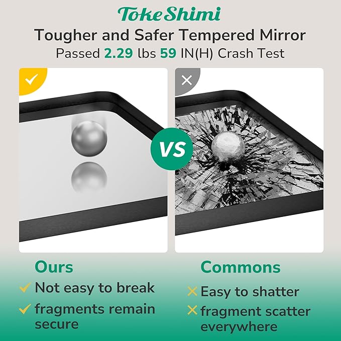 TokeShimi 48x36 Black Bathroom Mirror for Over Sink,Tempered Glass,Rectangle Mirror for Bathroom,Large Bathroom Mirror for Vanity(Horizontal/Vertical)
