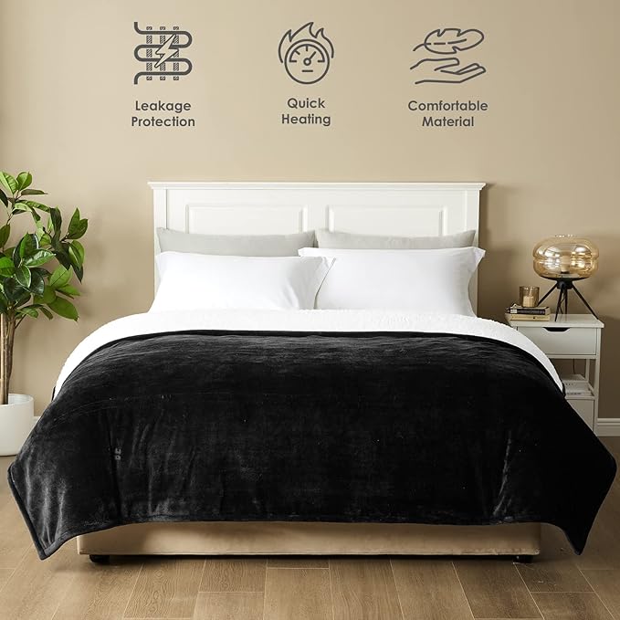 EHEYCIGA Heated Blanket Electric Blanket Twin - Heating Blanket with 9 Heating Levels & 10 Hours Auto Off, Soft Cozy Sherpa Washable Blanket with Fast Heating, 62 x 84 Inches