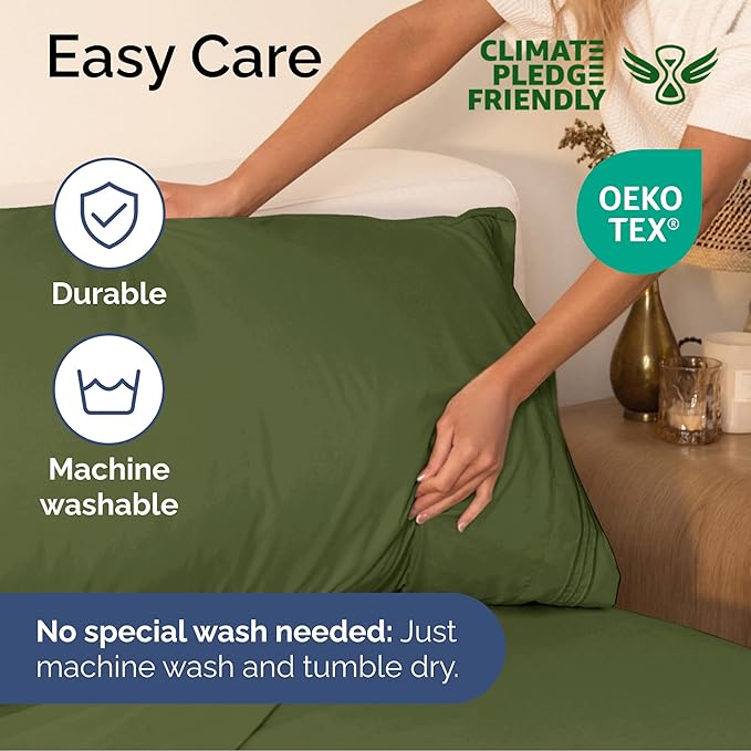 Queen Size 4 Piece Sheet Set - Extra Soft, Breathable & Cooling Sheets - Hotel Luxury Durable Bed Sheets for Women & Men - Deep Pockets, Easy-Fit & Wrinkle-Free Sheets - Deep Olive Oeko-Tex Bed Sheets