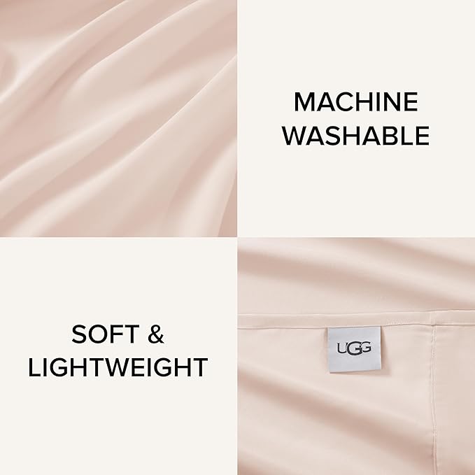 UGG Cali King Sheet Set 4-Piece Luxury Cooling Sheets Deep Pockets Premium Bedding with 2 Shams Hypoallergenic Machine Washable Soft Lightweight Bed Set for Room, California King, Shell Pink (Hedi)